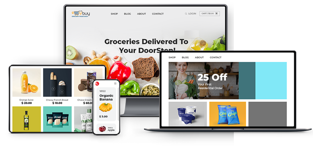 E-commerce site with product display and shopping cart